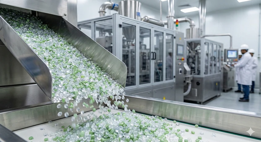 Illustrative automated plastic pellet processing line